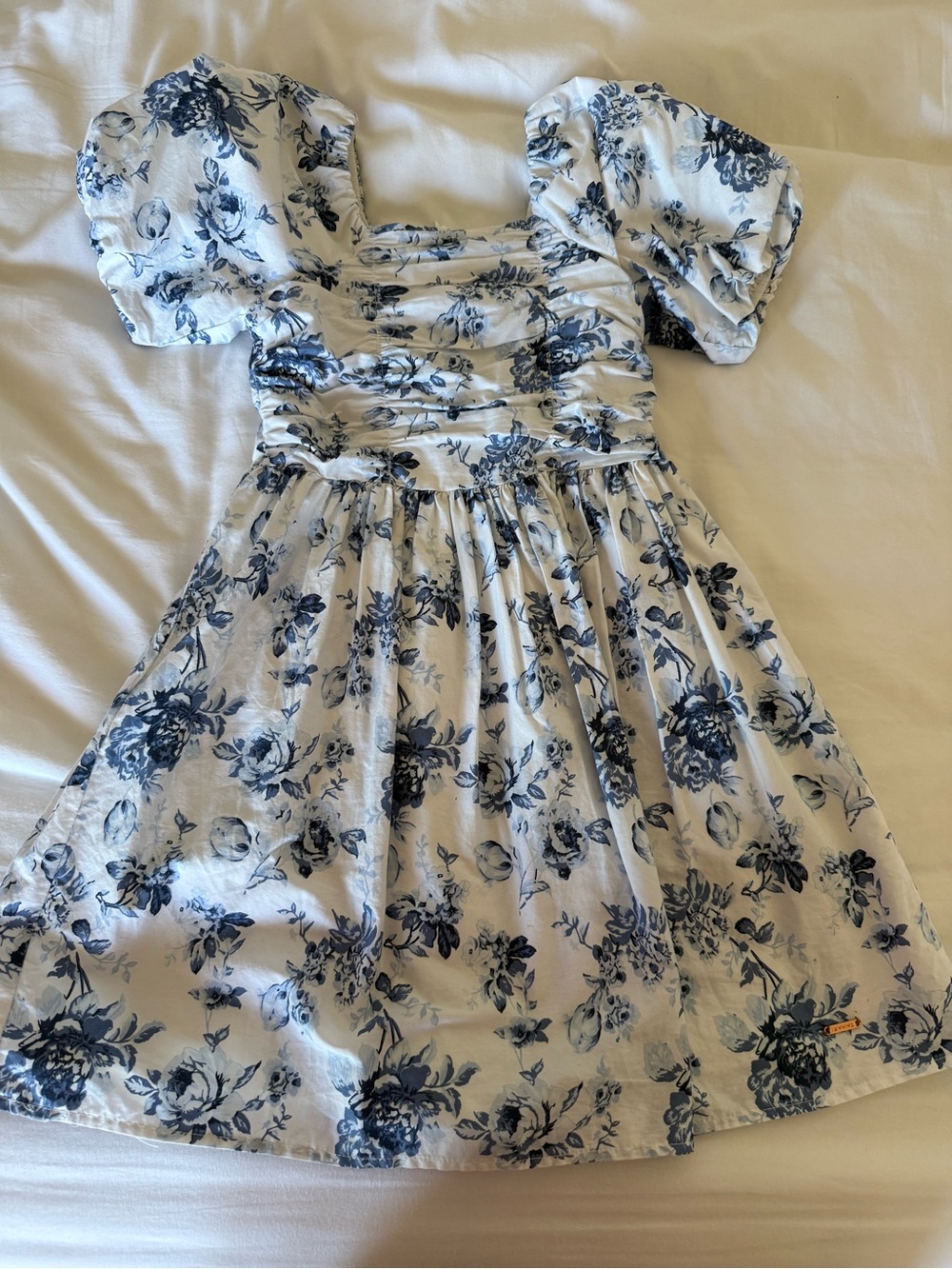 Tahari White Dress with Navy Floral Print